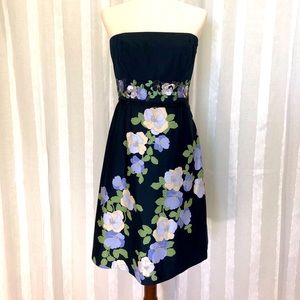 LOFT 10P navy floral strapless dress